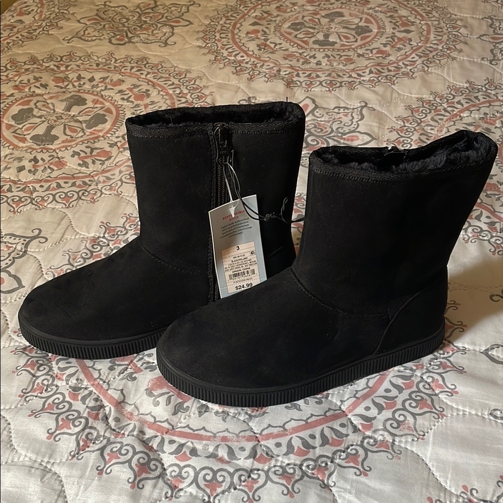Cat and Jack Kids Black Faux Suede Zipper Boots